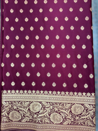Organza Silk Phekwa Butidar Design Maroon Banarasi Saree
