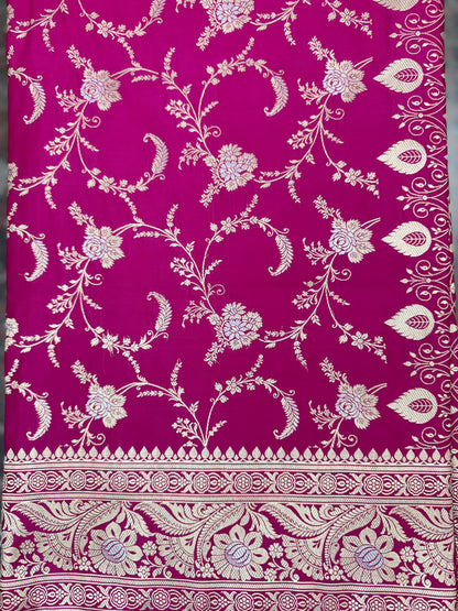 Mashru Silk Phekwa (cutwork) Jaal Meenakari Design Rani Pink Banarasi Saree