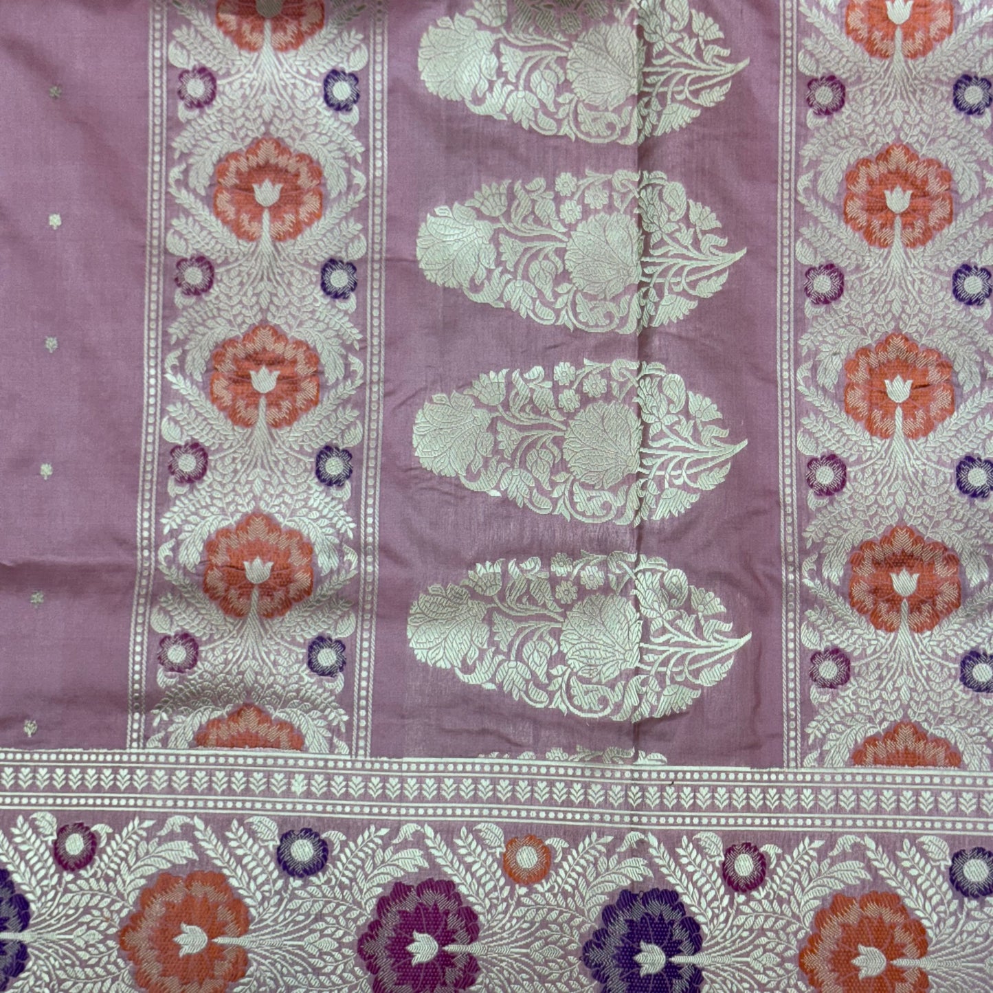 Pure Katan Phekwa Handwoven Butidar Design with Meenakari Border Baby Pink Banasari Saree