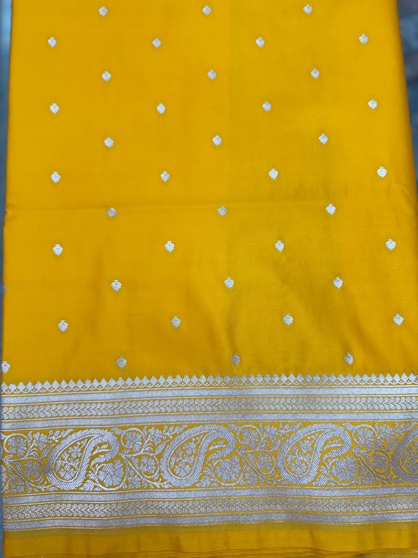 Mashru Silk Phekwa (cutwork) Butidar Design Golden Yellow Banarasi Saree