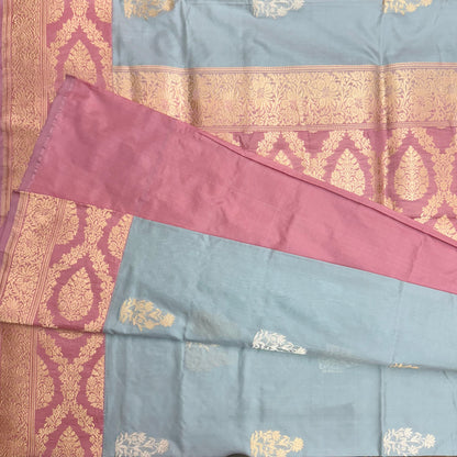 Pure Katan Kadhua Handwoven Butidar Ash Grey Banasari Saree