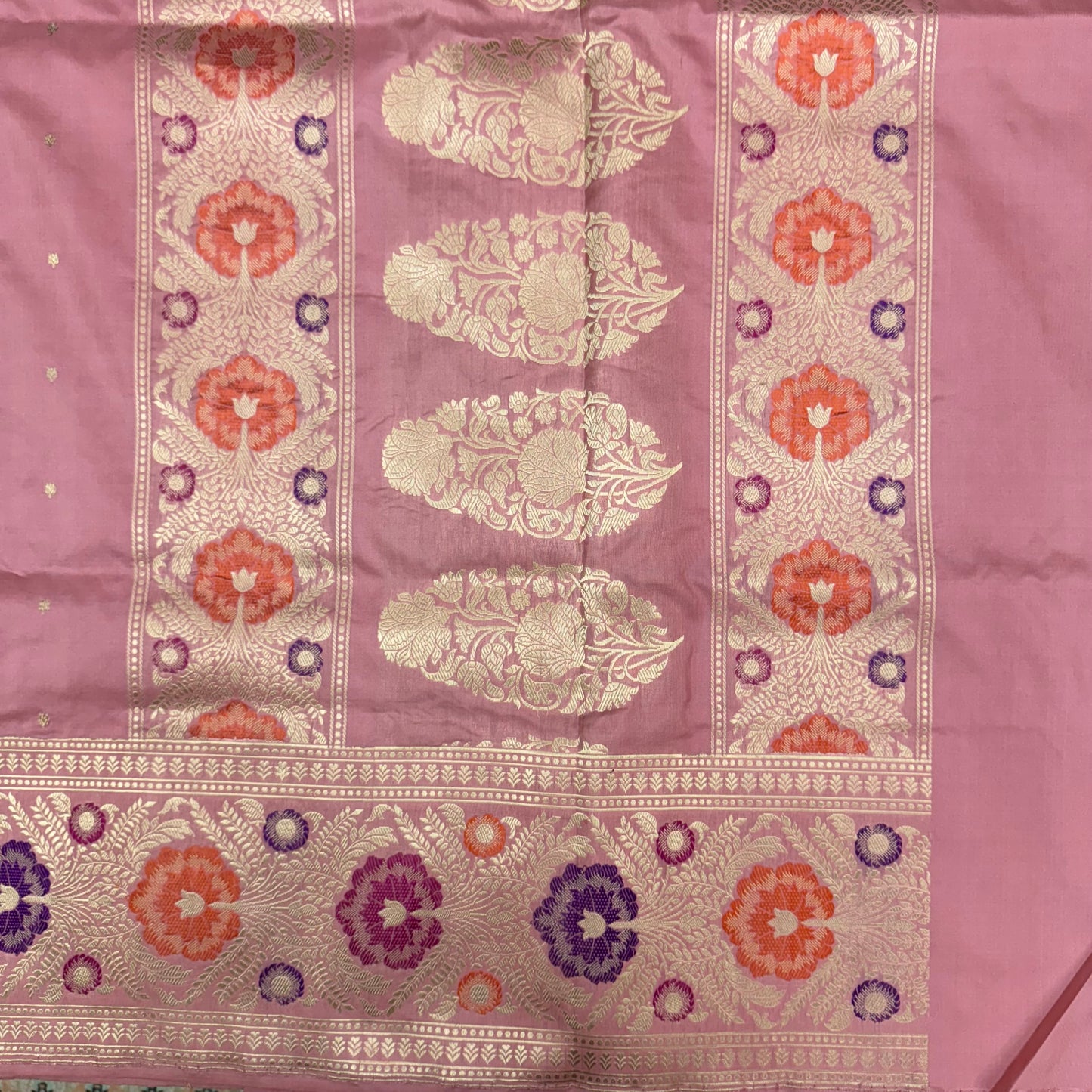 Pure Katan Phekwa Handwoven Butidar Design with Meenakari Border Baby Pink Banasari Saree
