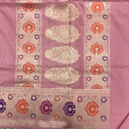 Pure Katan Phekwa Handwoven Butidar Design with Meenakari Border Baby Pink Banasari Saree
