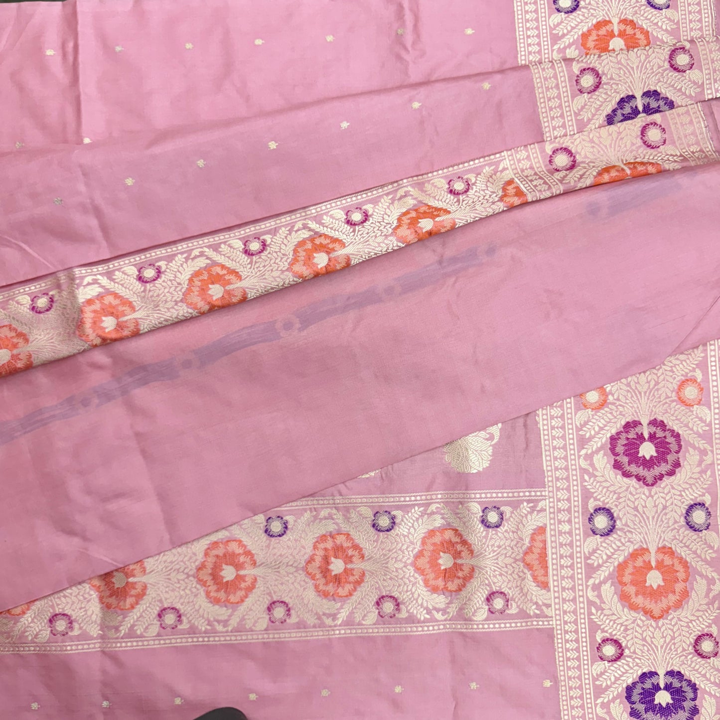 Pure Katan Phekwa Handwoven Butidar Design with Meenakari Border Baby Pink Banasari Saree
