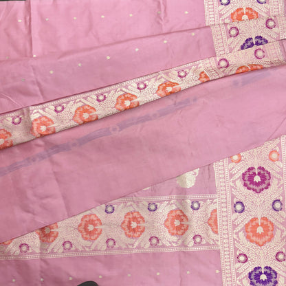 Pure Katan Phekwa Handwoven Butidar Design with Meenakari Border Baby Pink Banasari Saree