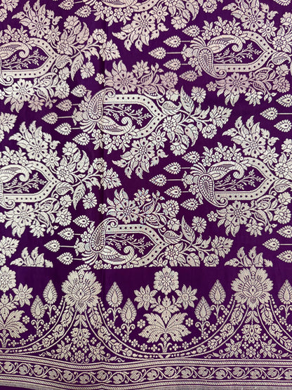 Mashru Silk Phekwa (cutwork) Butidar Design Violet Banarasi Saree