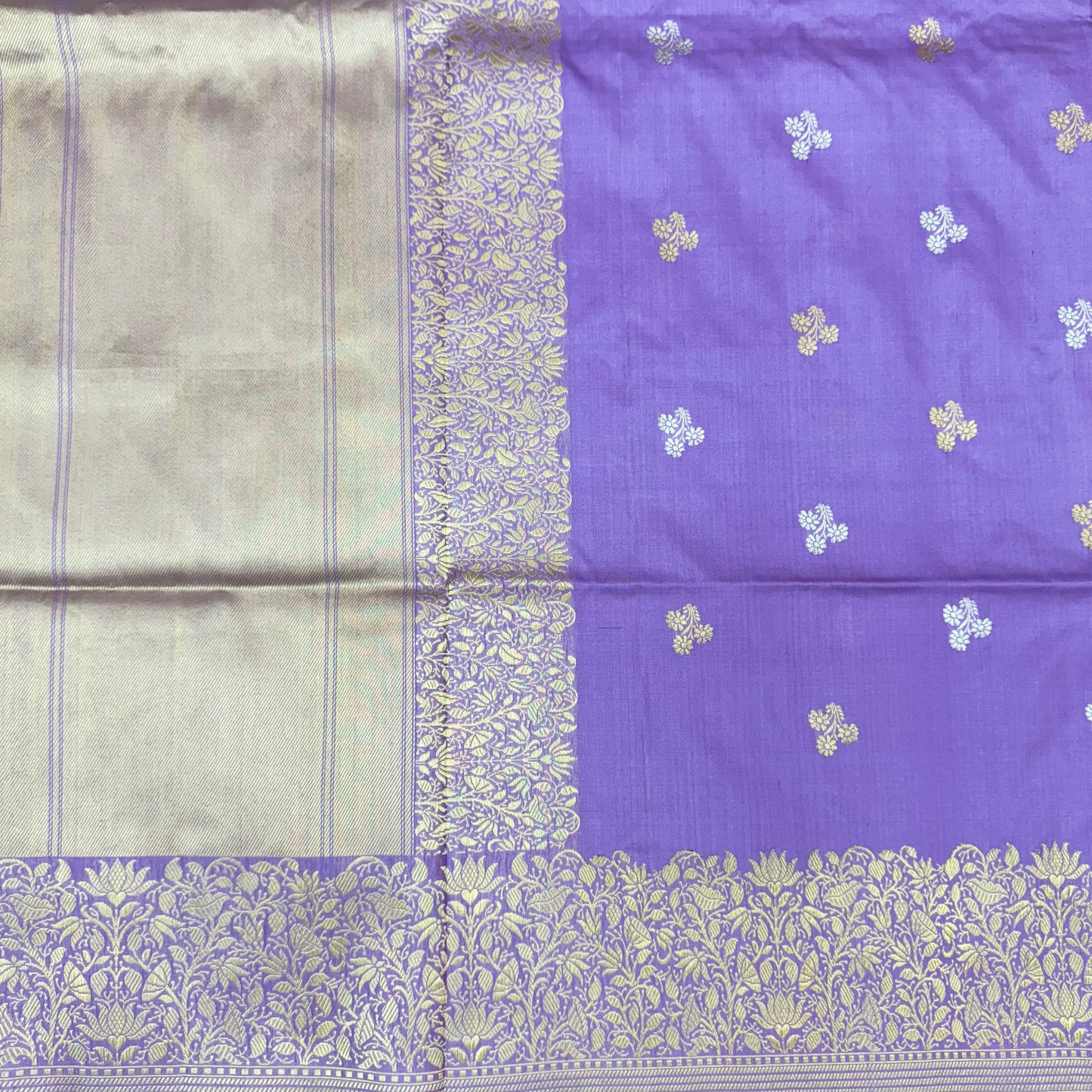Pure Katan Kadhua Handwoven Butidar Lavendar Banasari Saree