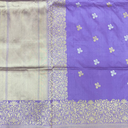 Pure Katan Kadhua Handwoven Butidar Lavendar Banasari Saree