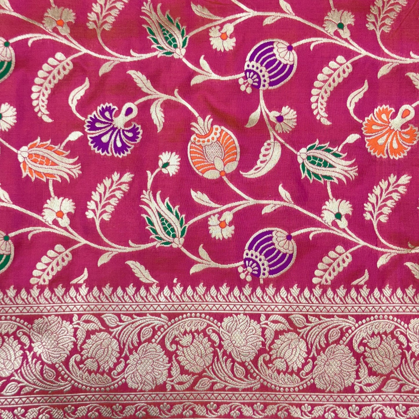 Pure Katan Kadhua Handwoven Jaal Meenakari Coral Pink Banasari Saree