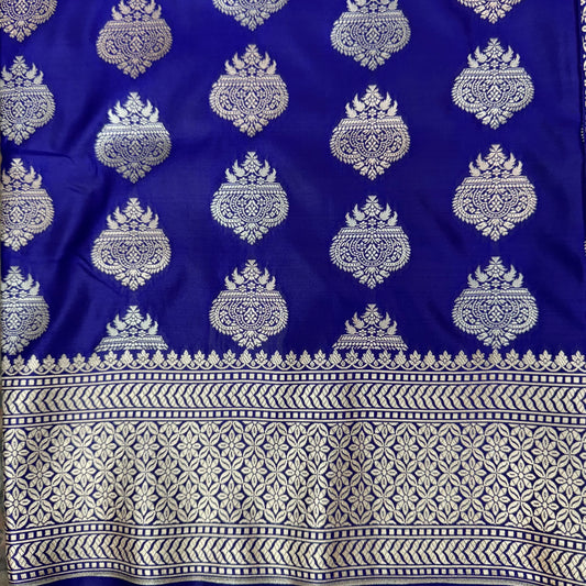 Mashru Silk Phekwa (cutwork) Dual Butidar Design Indigo Banarasi Saree