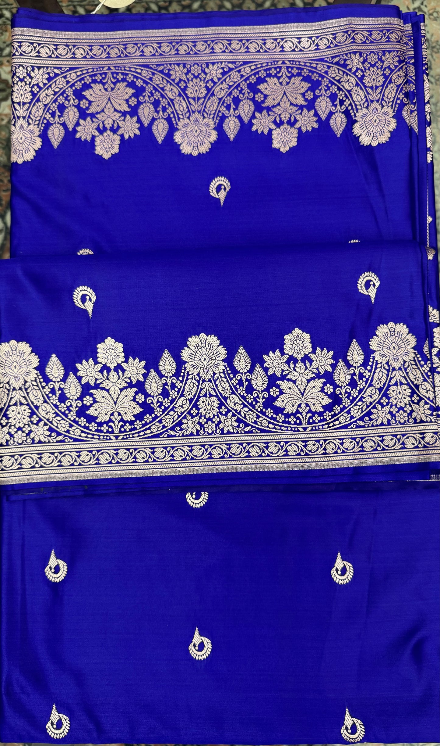 Mashru Silk Phekwa (cutwork) Butidar Design Indigo Banarasi Saree