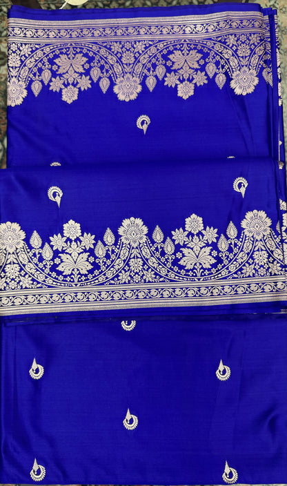 Mashru Silk Phekwa (cutwork) Butidar Design Indigo Banarasi Saree