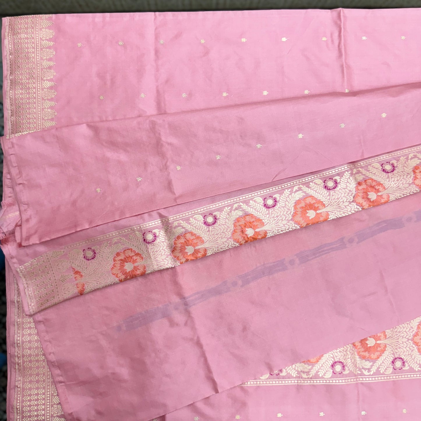 Pure Katan Phekwa Handwoven Butidar Design with Meenakari Border Baby Pink Banasari Saree