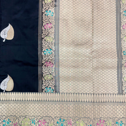 Pure Katan Phekwa Handwoven Butidar Meenakari Border Meenakari Black Banasari Saree