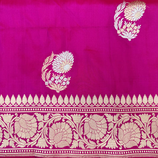 Pure Katan Phekwa Handwoven Butidar Meenakari Rani Pink Banasari Saree