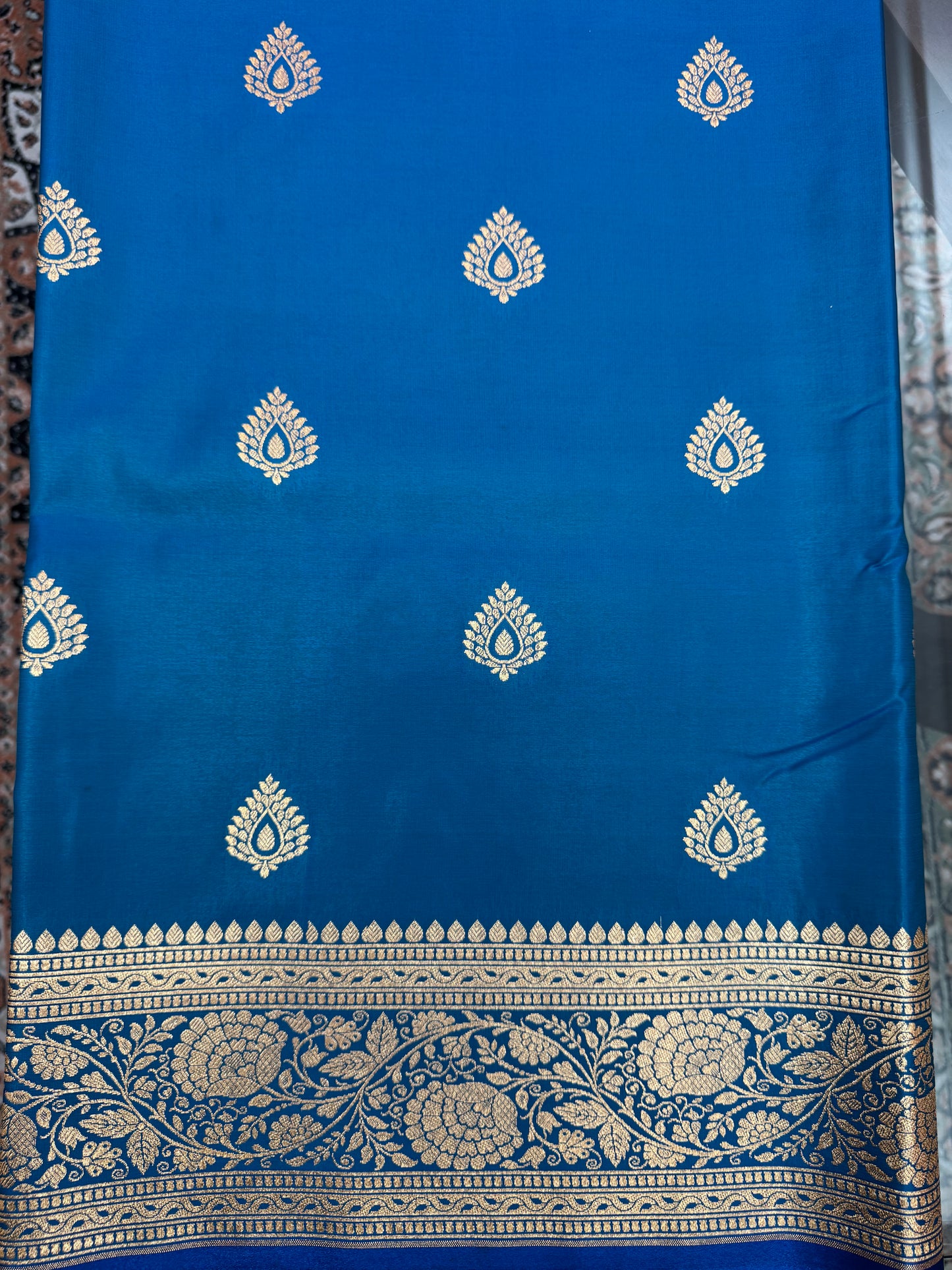 Organza Silk Phekwa Butidar Design Royal Blue Banarasi Saree