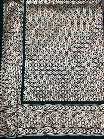 Mashru Silk Phekwa (cutwork) Butidar Meenakari Design Green Banarasi Saree