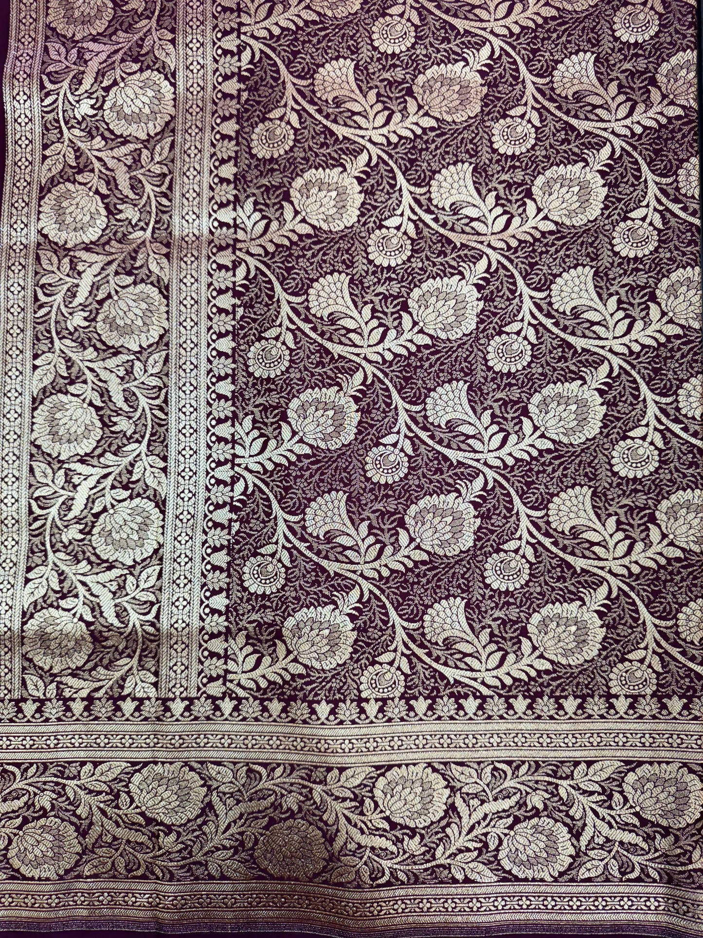 Organza Silk Phekwa Butidar Design Maroon Banarasi Saree