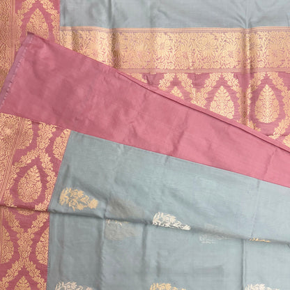 Pure Katan Kadhua Handwoven Butidar Ash Grey Banasari Saree