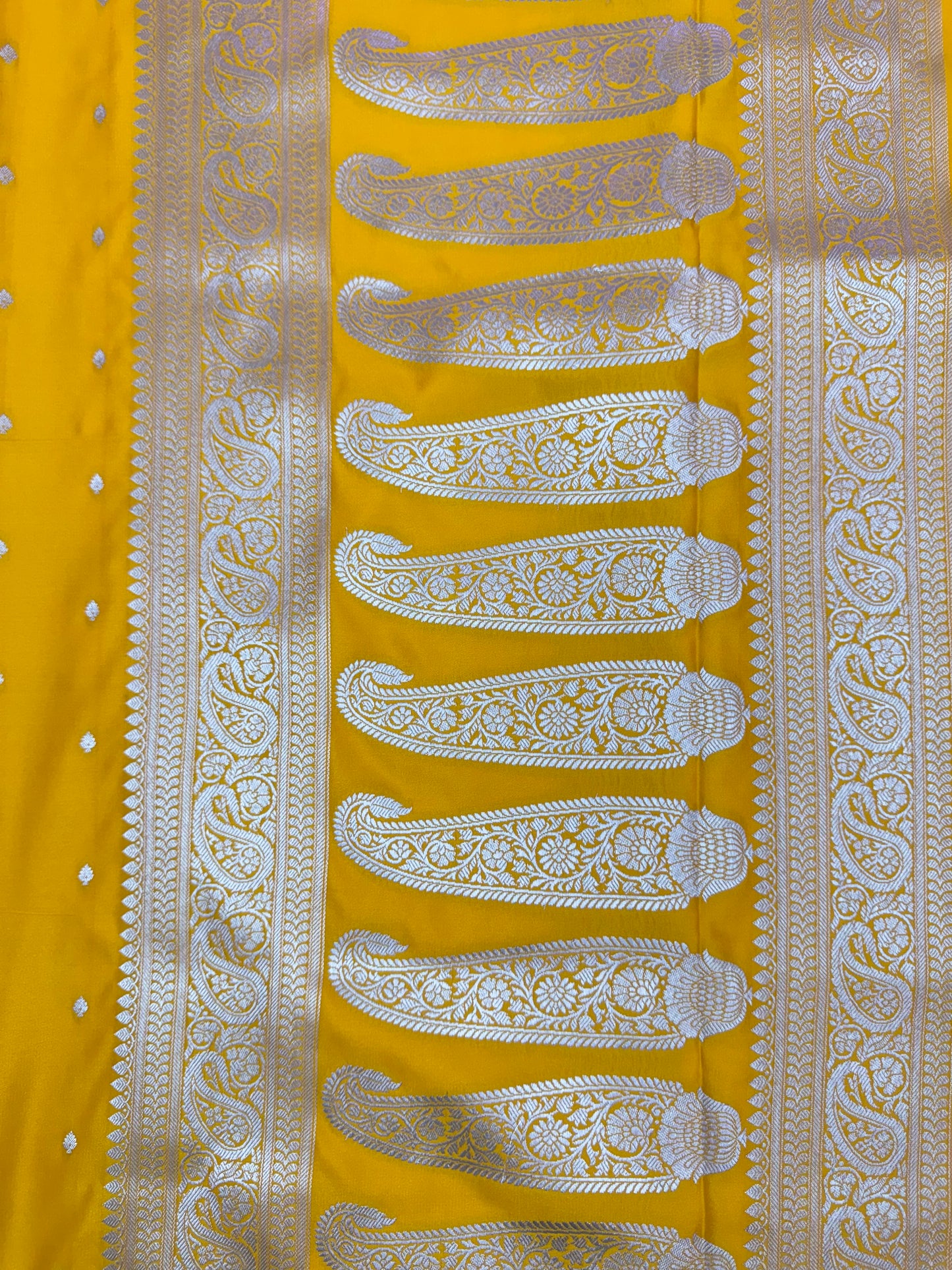 Mashru Silk Phekwa (cutwork) Butidar Design Golden Yellow Banarasi Saree
