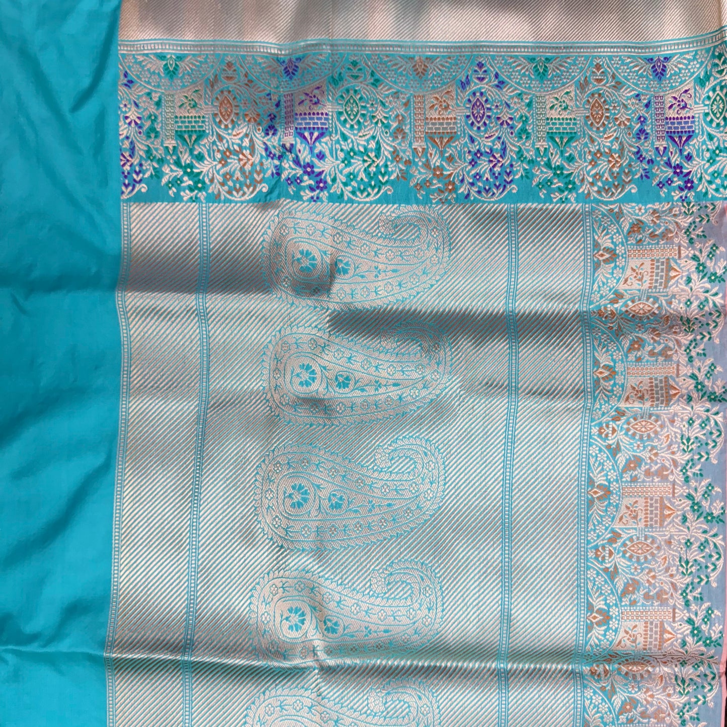 Pure Katan Kadhua Handwoven Butidar Meenakari Border Peach Banasari Saree
