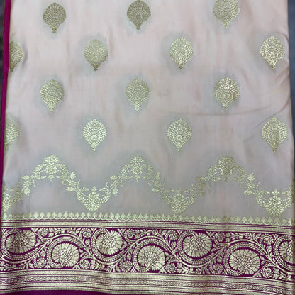 Katan Silk Phekwa Butidar Design Off White Banarasi Saree