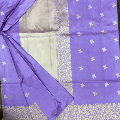 Pure Katan Kadhua Handwoven Butidar Lavendar Banasari Saree