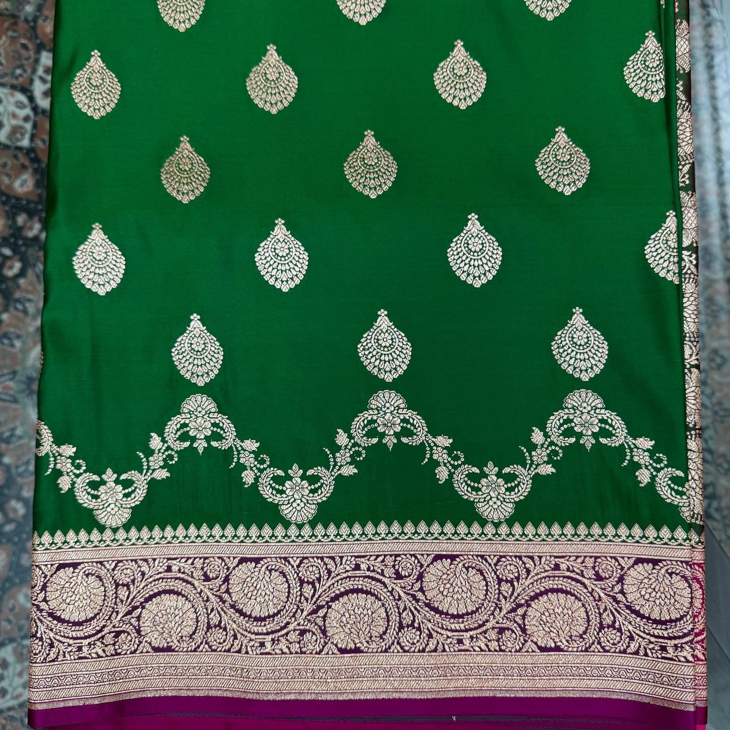 Katan Silk Phekwa Butidar Design Green Banarasi Saree