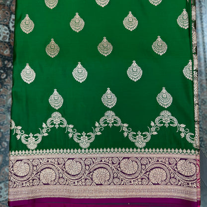 Katan Silk Phekwa Butidar Design Green Banarasi Saree
