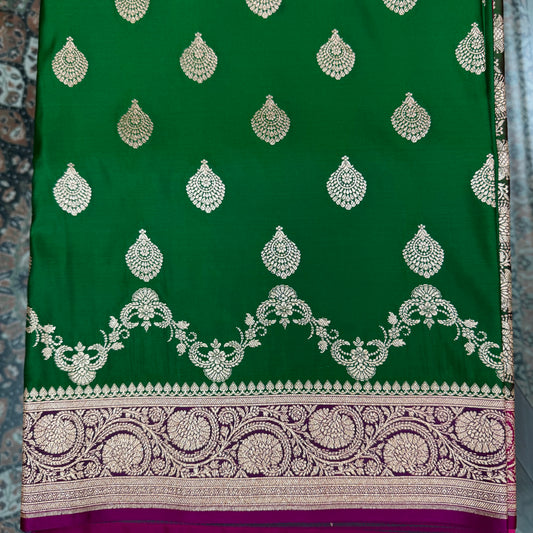 Katan Silk Phekwa Butidar Design Green Banarasi Saree