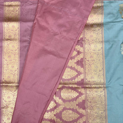 Pure Katan Kadhua Handwoven Butidar Ash Grey Banasari Saree