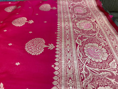 Organza Silk Phekwa Butidar Design Reddish Pink Banarasi Saree