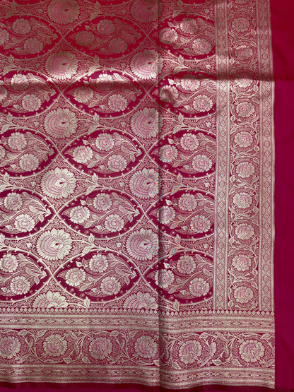 Organza Silk Phekwa Butidar Design Reddish Pink Banarasi Saree