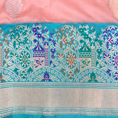 Pure Katan Kadhua Handwoven Butidar Meenakari Border Peach Banasari Saree