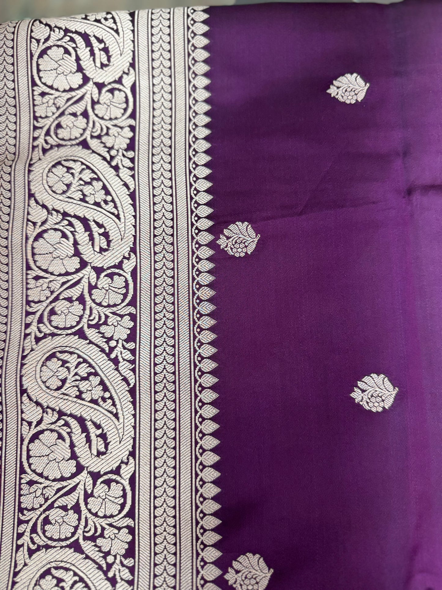 Mashru Silk Phekwa (cutwork) Butidar Design Wine Banarasi Saree