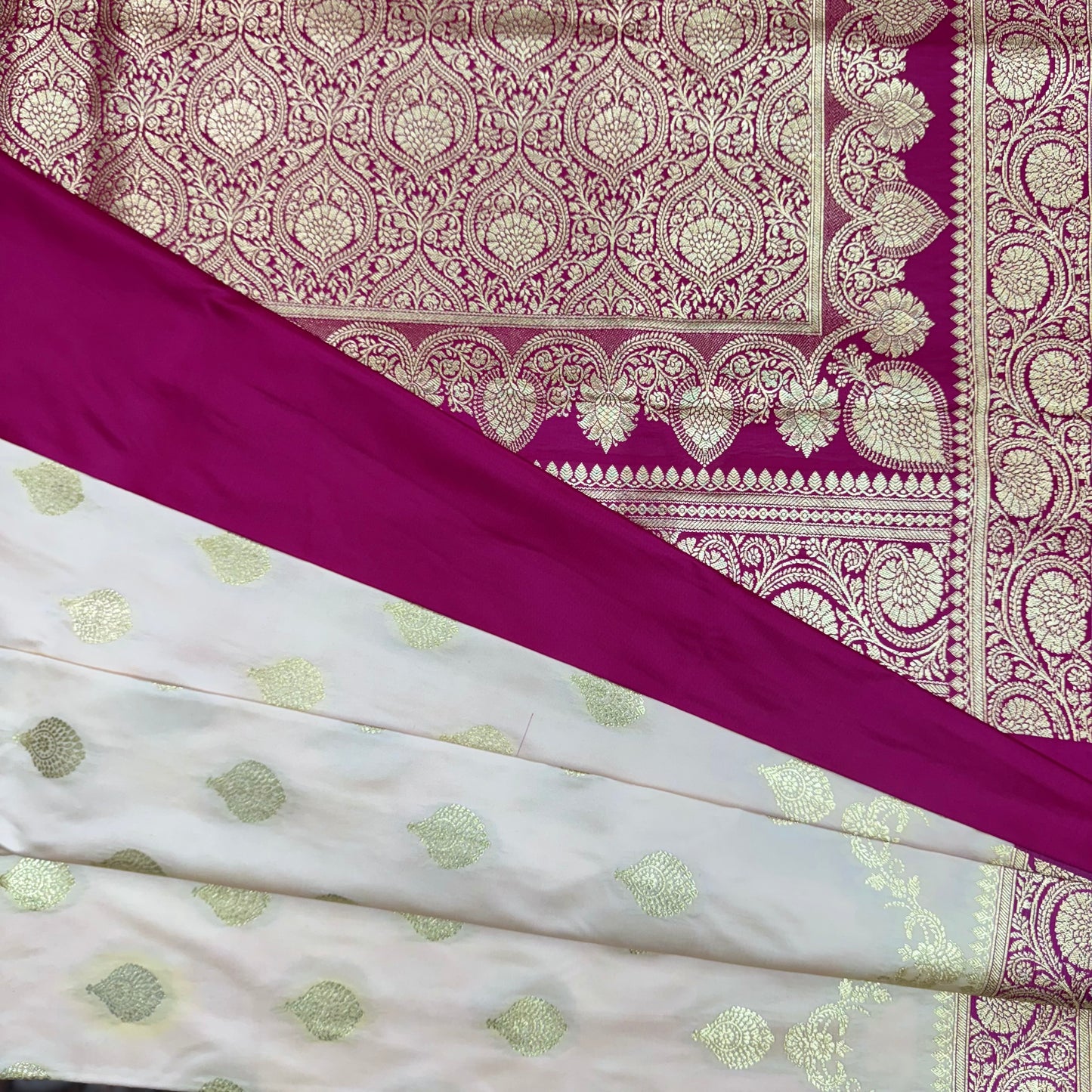 Katan Silk Phekwa Butidar Design Off White Banarasi Saree