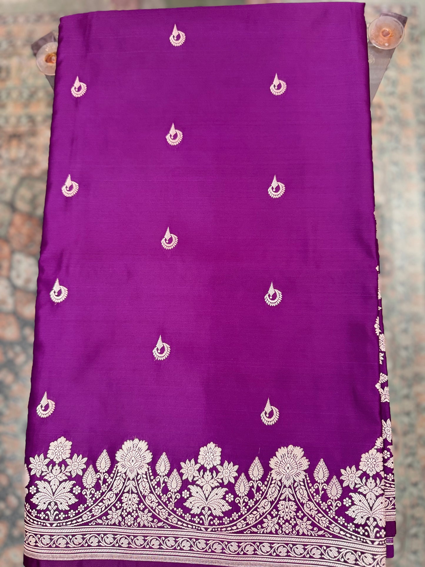 Mashru Silk Phekwa (cutwork) Butidar Design Violet Banarasi Saree