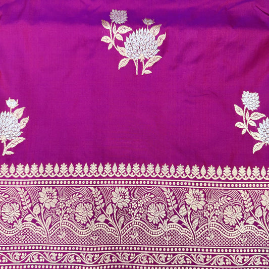 Pure Katan Phekwa Handwoven Butidar Meenakari Magenta Banasari Saree