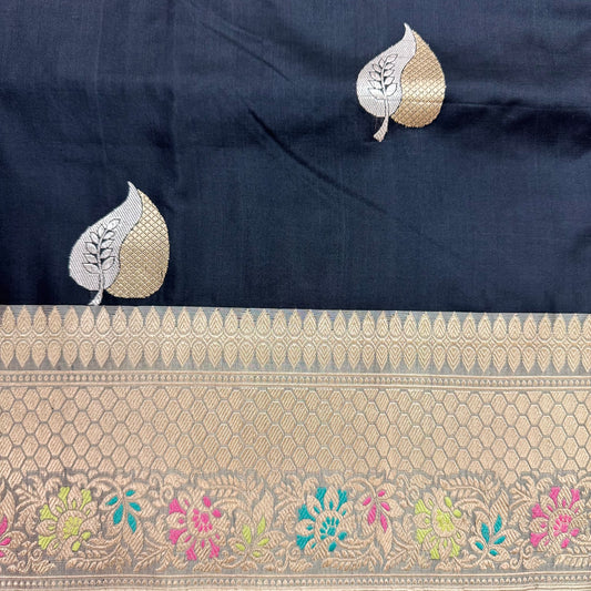 Pure Katan Phekwa Handwoven Butidar Meenakari Border Meenakari Black Banasari Saree
