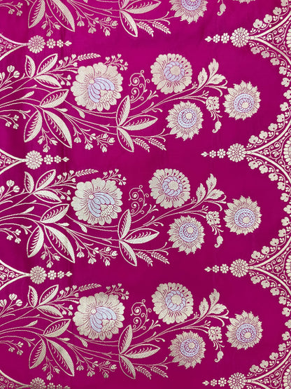 Mashru Silk Phekwa (cutwork) Jaal Meenakari Design Rani Pink Banarasi Saree