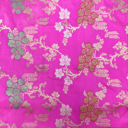 Pure Katan Kadhua Handwoven Jaal Meenakari Pink Banarasi Saree