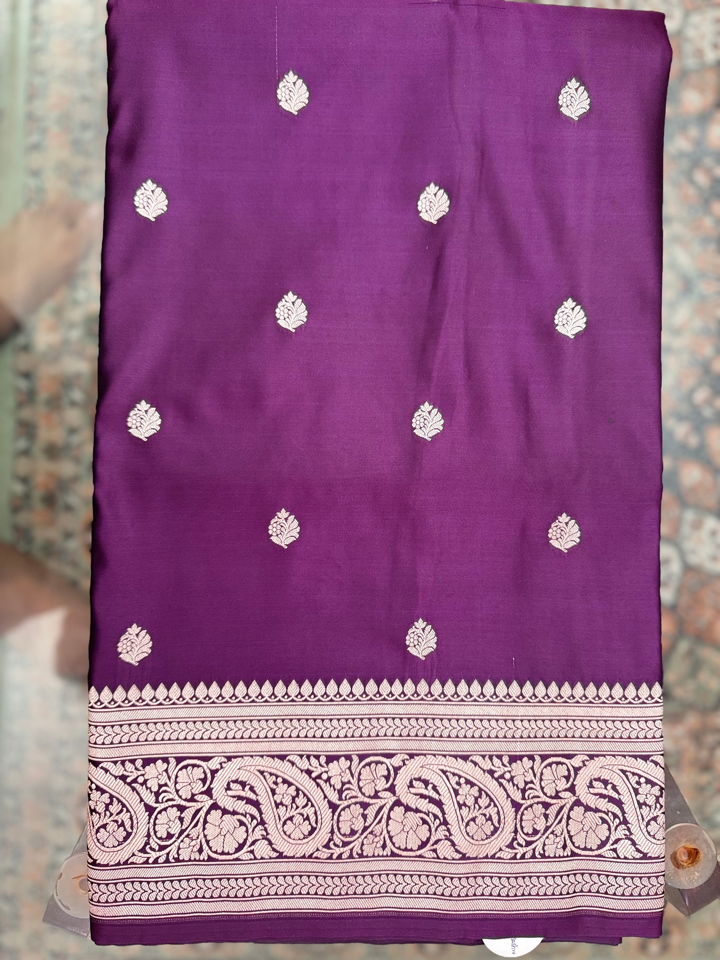 Mashru Silk Phekwa (cutwork) Butidar Design Wine Banarasi Saree