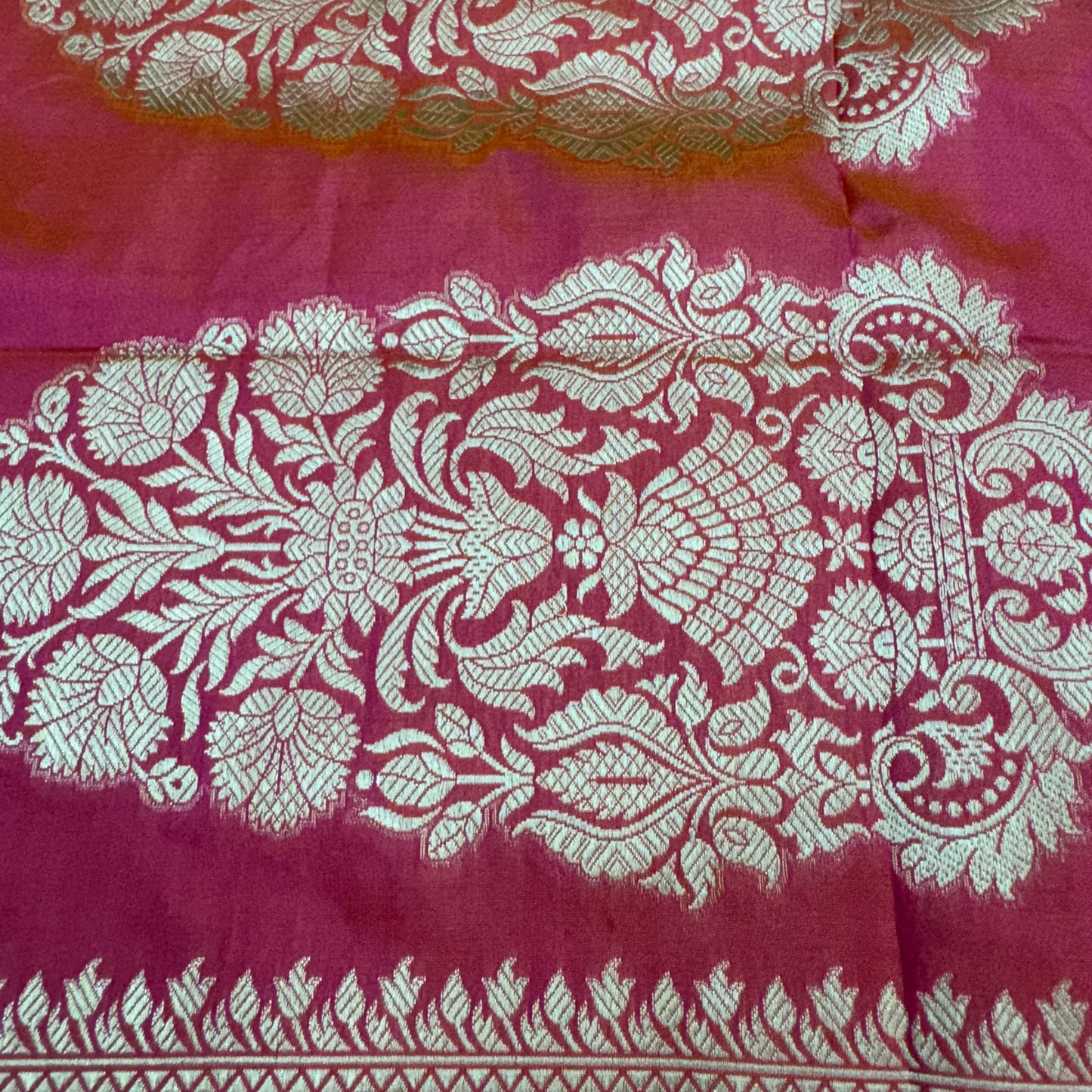 Pure Katan Kadhua Handwoven Jaal Meenakari Coral Pink Banasari Saree