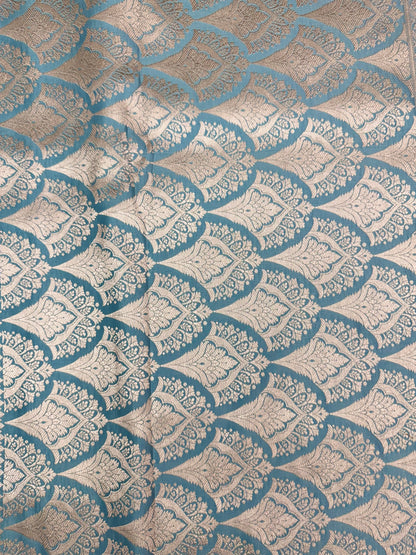 Mashru Silk Phekwa (cutwork) Jaal Design Border Aqua Blue Banarasi Saree