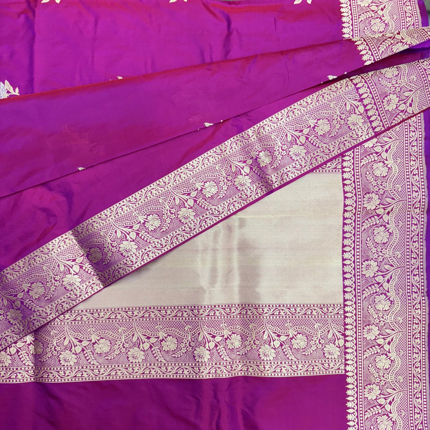 Pure Katan Phekwa Handwoven Butidar Meenakari Magenta Banasari Saree