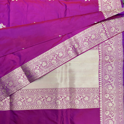Pure Katan Phekwa Handwoven Butidar Meenakari Magenta Banasari Saree
