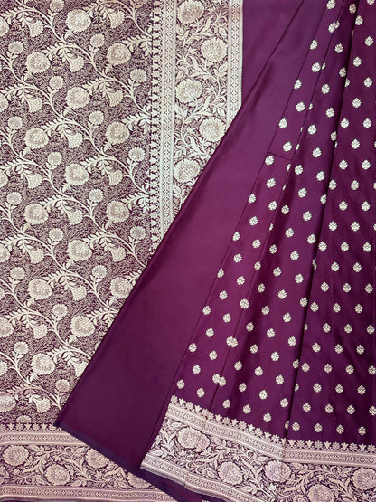 Organza Silk Phekwa Butidar Design Maroon Banarasi Saree