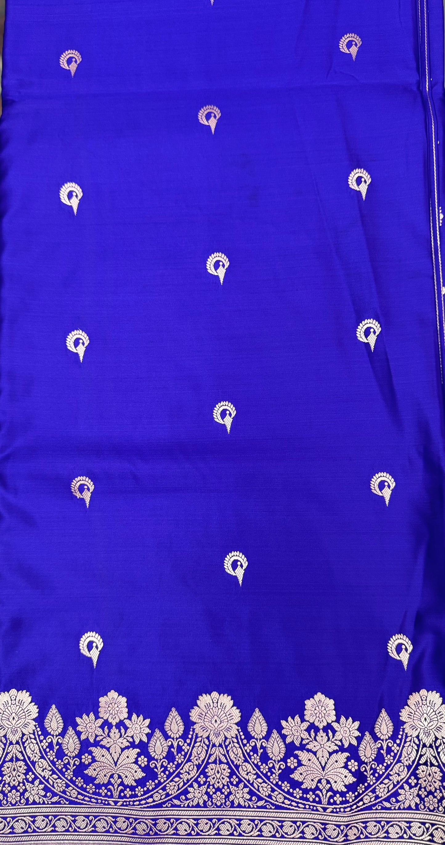 Mashru Silk Phekwa (cutwork) Butidar Design Indigo Banarasi Saree
