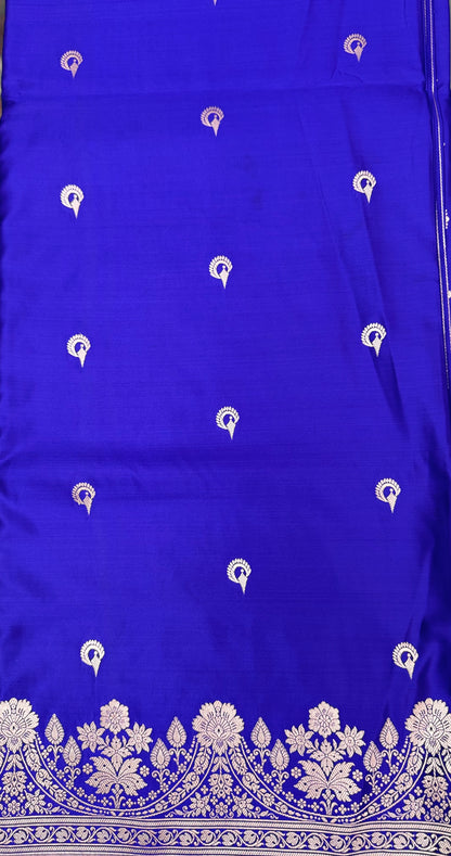 Mashru Silk Phekwa (cutwork) Butidar Design Indigo Banarasi Saree