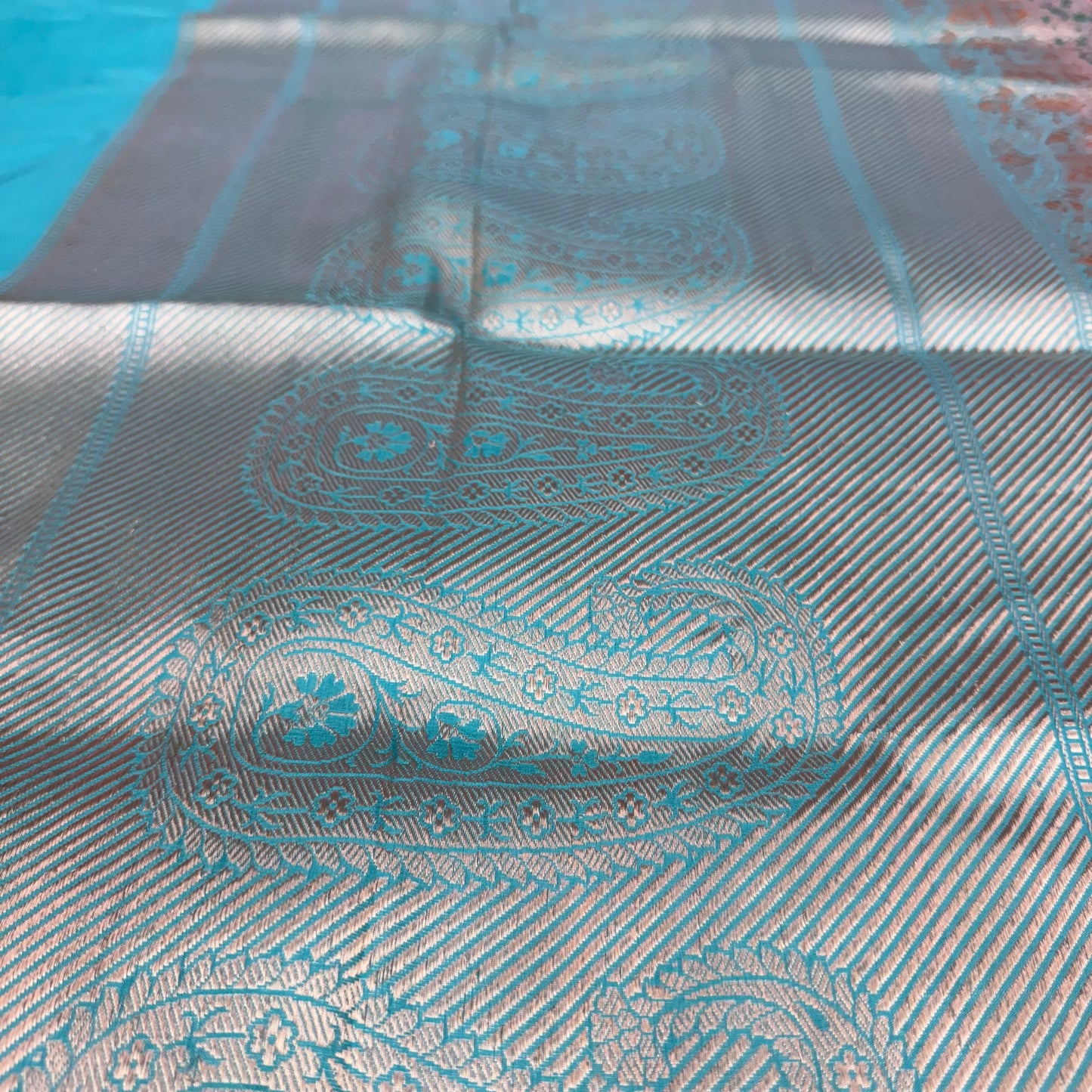 Pure Katan Kadhua Handwoven Butidar Meenakari Border Peach Banasari Saree